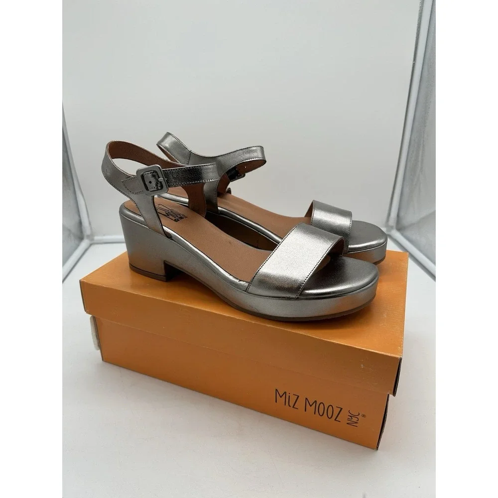 New Miz Mooz Gillie Leather Platform Heeled Sandals Pewter‎ EU 42 US 10.5-11